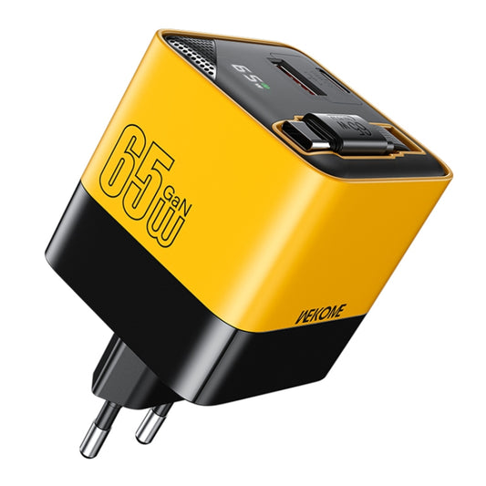 WK WP-U39 65W USB-C / Type-C, USB GaN Fast Charger with 80cm Type-C Cable, Plug Type:EU Plug(Yellow) - USB Charger by WK | Online Shopping South Africa | PMC Jewellery | Buy Now Pay Later Mobicred