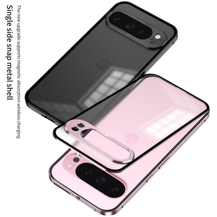 For Google Pixel 9 / 9 Pro Snap Buckle Metal Frame Frosted Phone Case(Silver) - Google Cases by PMC TechLife | Online Shopping South Africa | PMC TechLife | Buy Now Pay Later Mobicred