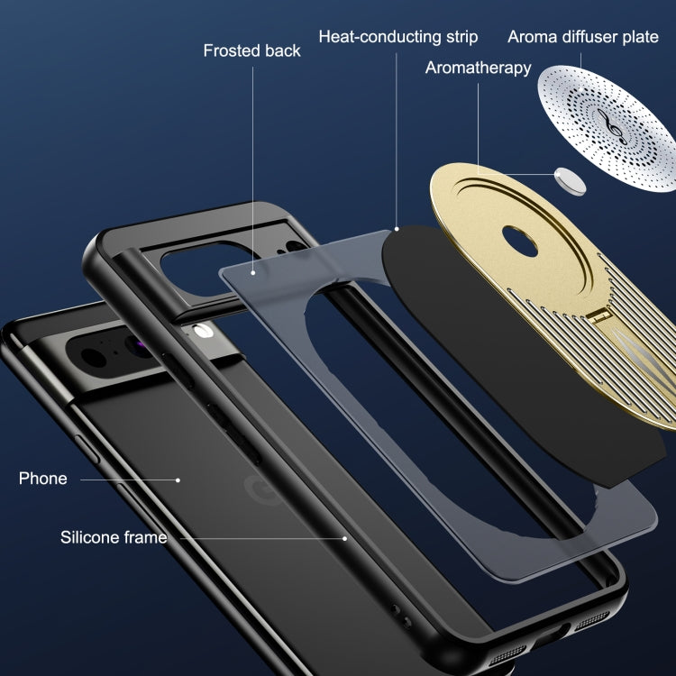 For Google Pixel 8 Heat Dissipation Aromatherapy MagSafe Holder Phone Case(Gold) - Google Cases by PMC TechLife | Online Shopping South Africa | PMC TechLife | Buy Now Pay Later Mobicred