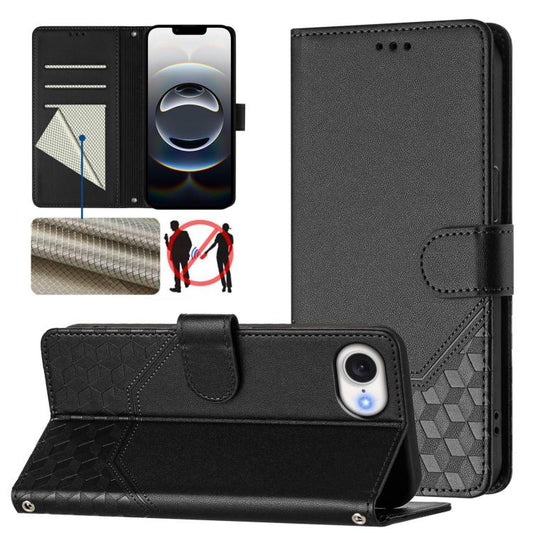 For iPhone 16e Honeycomb Embossing RFID Leather Phone Case(Black) - iPhone 16e Cases by PMC Jewellery | Online Shopping South Africa | PMC Jewellery | Buy Now Pay Later Mobicred