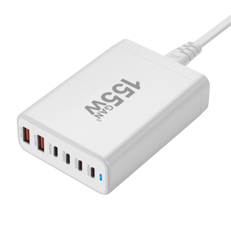 155W 4Type-C, 2USB 6-Ports Desktop Fast Charger, Plug Type:US Plug(White) - Multifunction Charger by PMC Jewellery | Online Shopping South Africa | PMC Jewellery | Buy Now Pay Later Mobicred