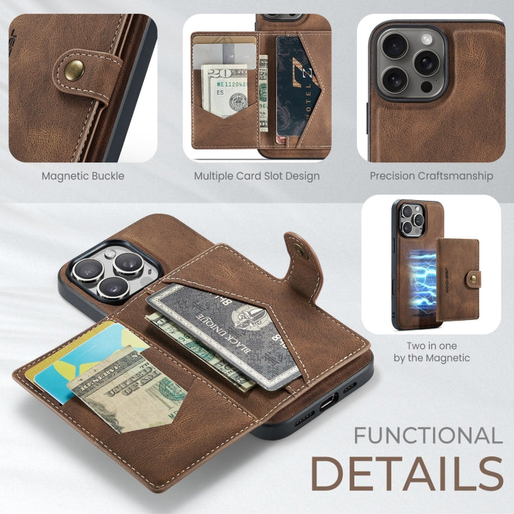 For iPhone 16 Pro JEEHOOD J01 Retro Magnetic Detachable Wallet Phone Case(Brown) - free shipping - PMC Jewellery - Order now!