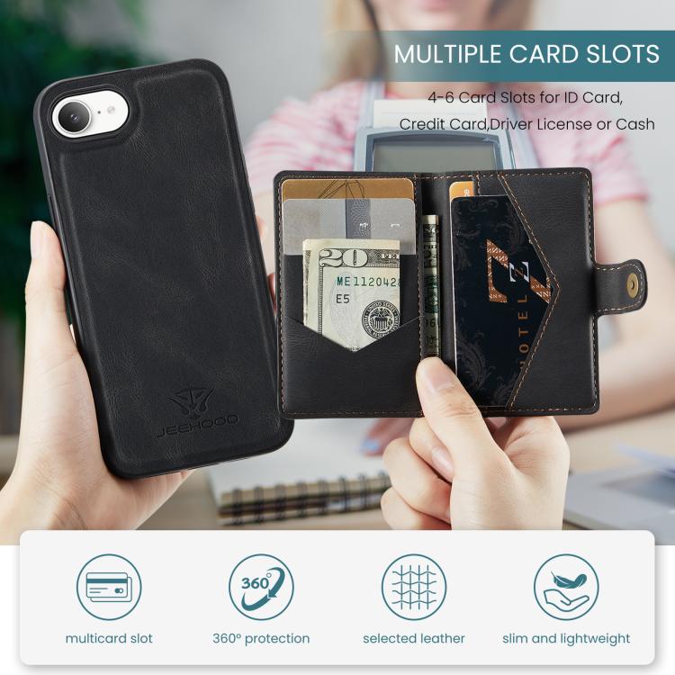 For iPhone 16e JEEHOOD J01 Retro Magnetic Detachable Wallet Phone Case(Black) - free shipping - PMc TechLife - Order now!