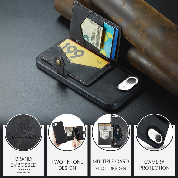 For iPhone 16e JEEHOOD J01 Retro Magnetic Detachable Wallet Phone Case(Black) - free shipping - PMc TechLife - Order now!