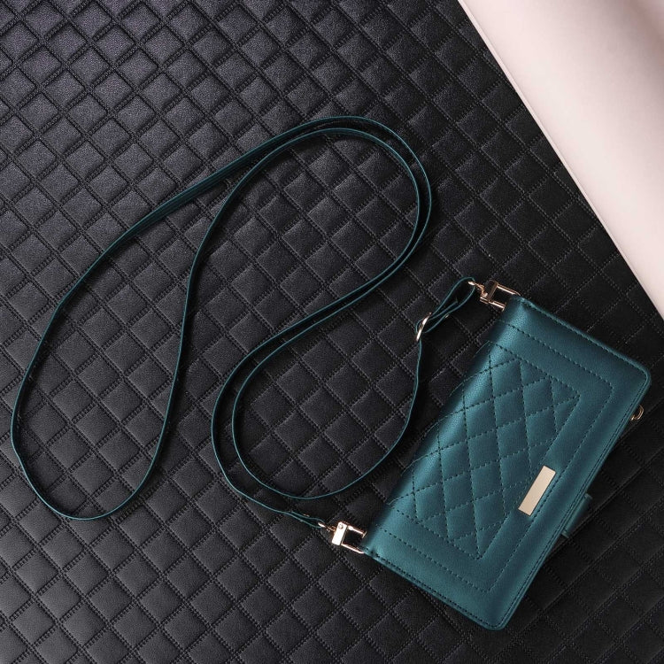 For iPhone 16 Pro Crossbody Zipper Wallet Rhombus Leather Phone Case(Green) - iPhone 16 Pro Cases by PMC Jewellery | Online Shopping South Africa | PMC Jewellery | Buy Now Pay Later Mobicred