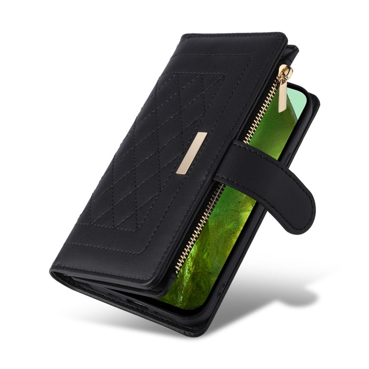 For Google Pixel 8a Crossbody Zipper Wallet Rhombus Leather Phone Case(Black) - Google Cases by PMC TechLife | Online Shopping South Africa | PMC TechLife | Buy Now Pay Later Mobicred