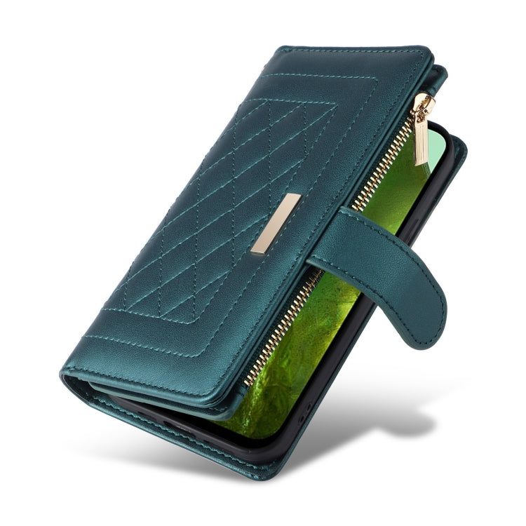 For Google Pixel 8a Crossbody Zipper Wallet Rhombus Leather Phone Case(Green) - Google Cases by PMC TechLife | Online Shopping South Africa | PMC TechLife | Buy Now Pay Later Mobicred