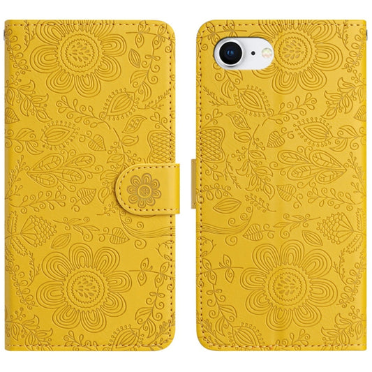 For iPhone 16e Floral Embossed Pattern Leather Phone Case(Yellow) - iPhone 16e Cases by PMC Jewellery | Online Shopping South Africa | PMC Jewellery | Buy Now Pay Later Mobicred