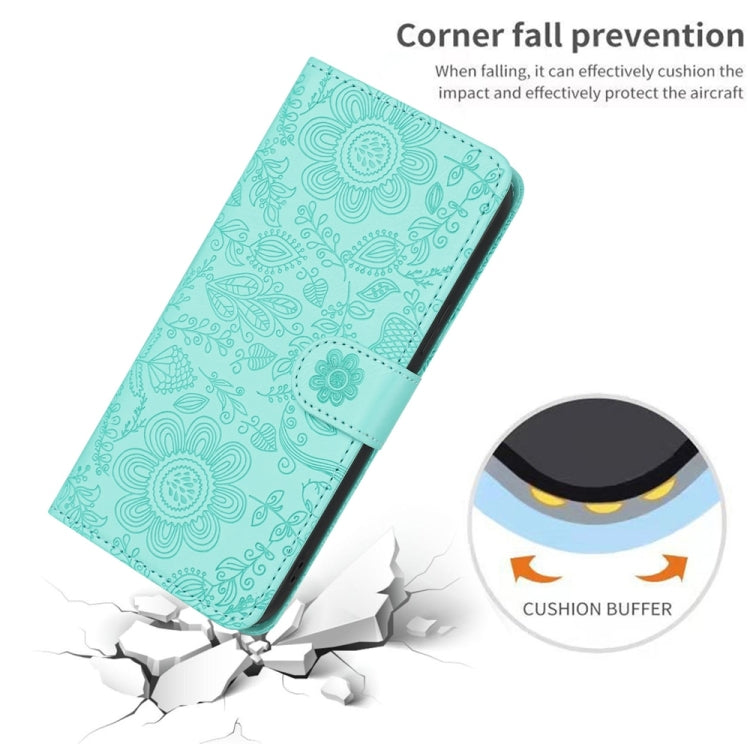 For Samsung Galaxy S25+ 5G Floral Embossed Pattern Leather Phone Case(Light Green) - Galaxy S25+ 5G Cases by PMC Jewellery | Online Shopping South Africa | PMC Jewellery | Buy Now Pay Later Mobicred
