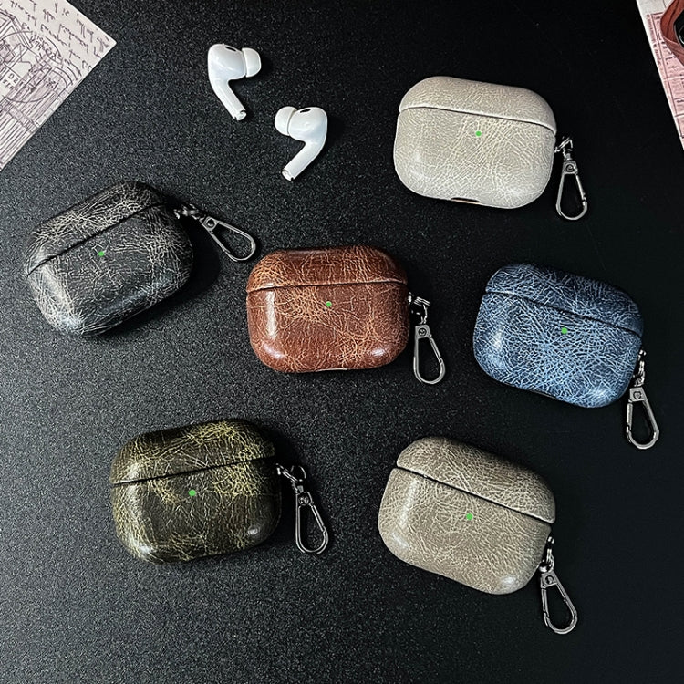 For AirPods 4 Retro Oil Leather Bluetooth Earphones Protective Case(Black) - For AirPods 4 by PMC Jewellery | Online Shopping South Africa | PMC Jewellery | Buy Now Pay Later Mobicred