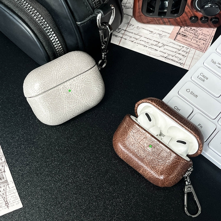 For AirPods 4 Retro Oil Leather Bluetooth Earphones Protective Case(White) - free shipping - PMC Jewellery - Order now!