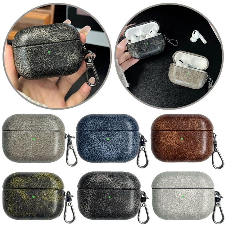 For AirPods Pro 2 Retro Oil Leather Bluetooth Earphones Protective Case(Coffee) - For AirPods Pro 2 by PMC Jewellery | Online Shopping South Africa | PMC Jewellery | Buy Now Pay Later Mobicred