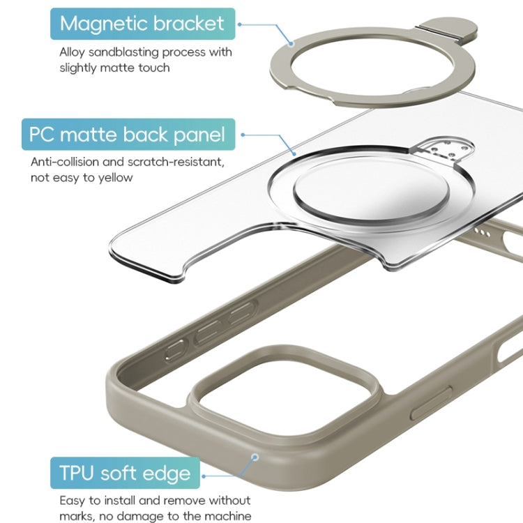 For iPhone 16 Pro ZGA Magsafe Holder PC Hybrid TPU Phone Case(Grey) - free shipping - PMC Jewellery - Order now!