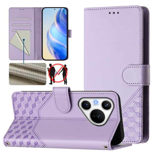 For Huawei Pura 70 Honeycomb Embossing RFID Leather Phone Case(Light Purple) - Huawei Cases by PMC Jewellery | Online Shopping South Africa | PMC Jewellery | Buy Now Pay Later Mobicred