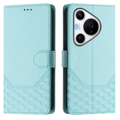 For Huawei Pura 70 Pro / Pura 70 Pro+ Honeycomb Embossing RFID Leather Phone Case(Mint Green) - Huawei Cases by PMC Jewellery | Online Shopping South Africa | PMC Jewellery | Buy Now Pay Later Mobicred