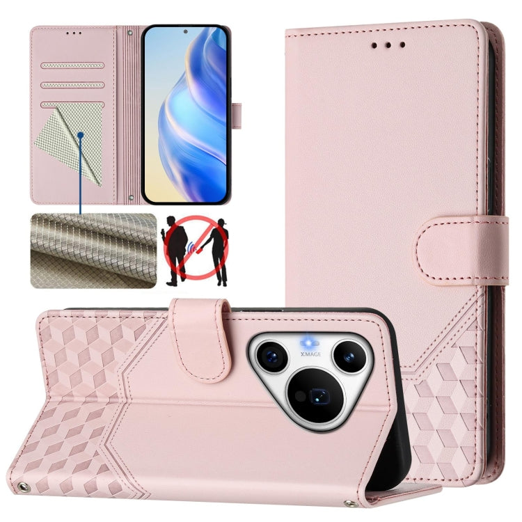 For Huawei Pura 70 Pro / Pura 70 Pro+ Honeycomb Embossing RFID Leather Phone Case(Pink) - Huawei Cases by PMC Jewellery | Online Shopping South Africa | PMC Jewellery | Buy Now Pay Later Mobicred