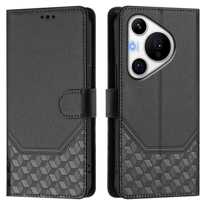 For Huawei Pura 70 Pro / Pura 70 Pro+ Honeycomb Embossing RFID Leather Phone Case(Black) - Huawei Cases by PMC Jewellery | Online Shopping South Africa | PMC Jewellery | Buy Now Pay Later Mobicred