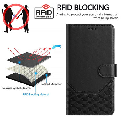 For Honor Magic6 Pro 5G Honeycomb Embossing RFID Leather Phone Case(Black) - Honor Cases by PMC Jewellery | Online Shopping South Africa | PMC Jewellery | Buy Now Pay Later Mobicred