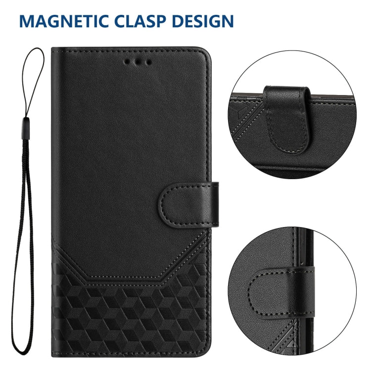 For Honor Magic6 Pro 5G Honeycomb Embossing RFID Leather Phone Case(Black) - Honor Cases by PMC Jewellery | Online Shopping South Africa | PMC Jewellery | Buy Now Pay Later Mobicred