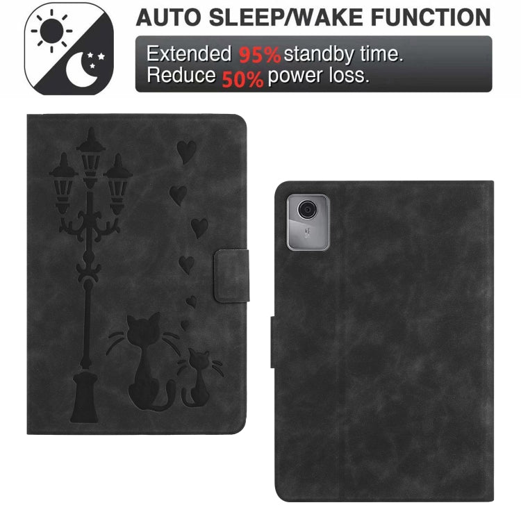 For Lenovo Tab M11 / Xiaoxin Pad 2024 Embossed Couple Cat Smart Tablet Leather Case(Black) - Lenovo by PMC Jewellery | Online Shopping South Africa | PMC Jewellery | Buy Now Pay Later Mobicred