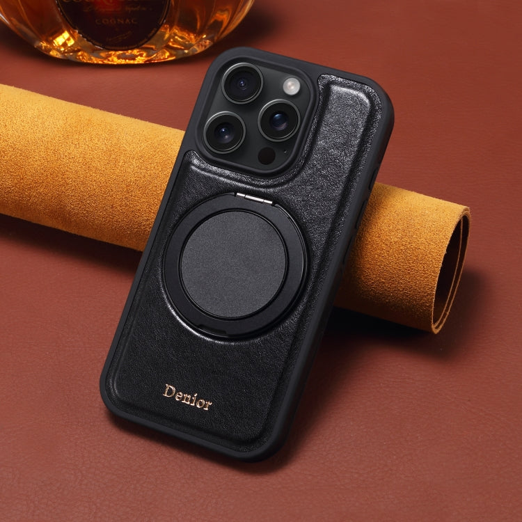 For iPhone 16 Pro Denior A17 Genuine Leather Gear Magnetic Holder Phone Case(Black) - iPhone 16 Pro Cases by Denior | Online Shopping South Africa | PMC Jewellery | Buy Now Pay Later Mobicred