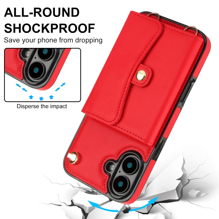 For iPhone 16 Plus RFID Card Slot Phone Case with Long Lanyard(Red) - iPhone 16 Plus Cases by PMC Jewellery | Online Shopping South Africa | PMC Jewellery | Buy Now Pay Later Mobicred