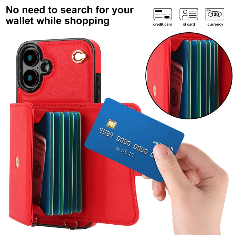 For iPhone 16 RFID Card Slot Phone Case with Long Lanyard(Red) - iPhone 16 Cases by PMC Jewellery | Online Shopping South Africa | PMC Jewellery | Buy Now Pay Later Mobicred