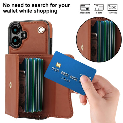 For iPhone 16 RFID Card Slot Phone Case with Long Lanyard(Brown) - iPhone 16 Cases by PMC Jewellery | Online Shopping South Africa | PMC Jewellery | Buy Now Pay Later Mobicred