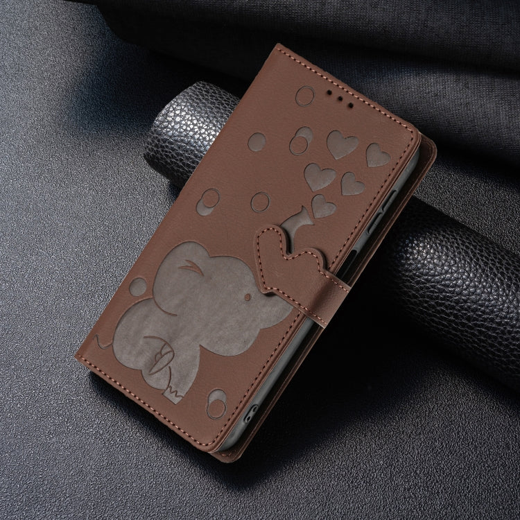 For Samsung Galaxy S25+ 5G Cartoon Elephant Embossed Leather Phone Case(Brown) - Galaxy S25+ 5G Cases by PMC Jewellery | Online Shopping South Africa | PMC Jewellery | Buy Now Pay Later Mobicred