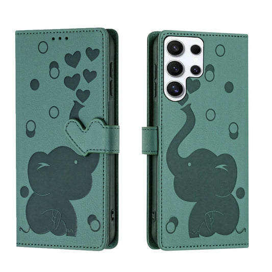 For Samsung Galaxy S25 Ultra 5G Cartoon Elephant Embossed Leather Phone Case(Green) - Galaxy S25 Ultra 5G Cases by PMC Jewellery | Online Shopping South Africa | PMC Jewellery | Buy Now Pay Later Mobicred