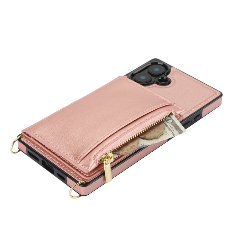 For iPhone 16 Plus Square Zipper Wallet Bag TPU+PU Back Cover Case(Rose Gold) - iPhone 16 Plus Cases by PMC Jewellery | Online Shopping South Africa | PMC Jewellery | Buy Now Pay Later Mobicred