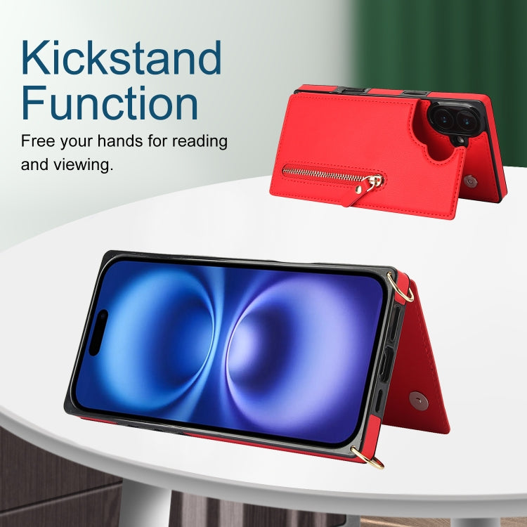 For iPhone 16 Plus Cross-body Zipper Square Phone Case(Red) - free shipping - PMC Jewellery - Order now!