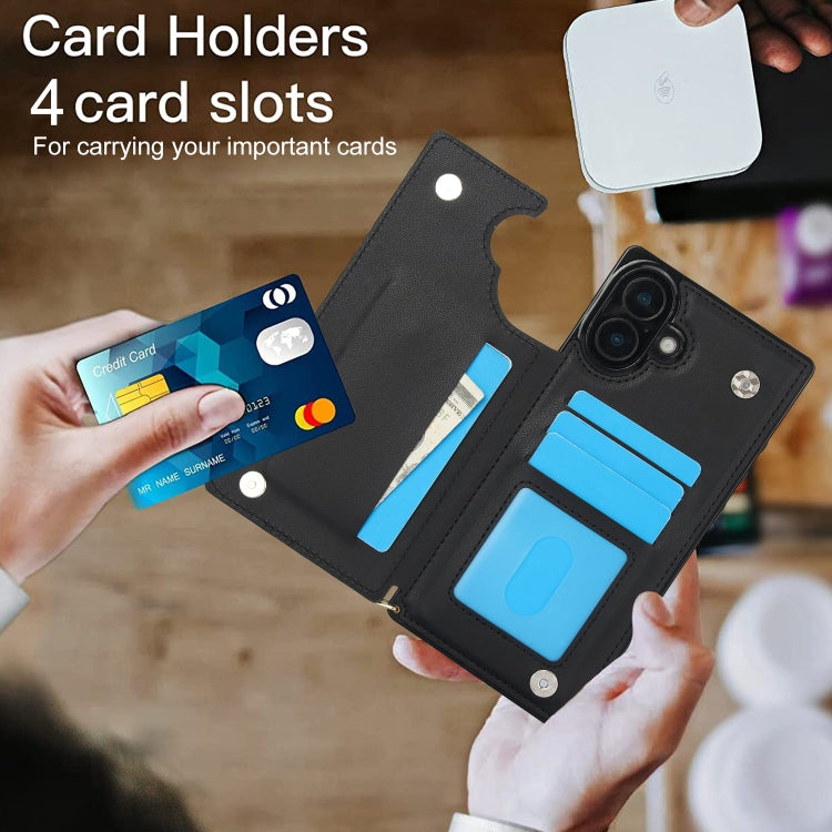 For iPhone 16 Plus Cross-body Zipper Square Phone Case(Black) - free shipping - PMC Jewellery - Order now!