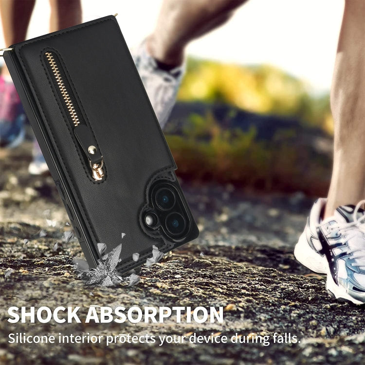For iPhone 16 Plus Cross-body Zipper Square Phone Case(Black) - free shipping - PMC Jewellery - Order now!