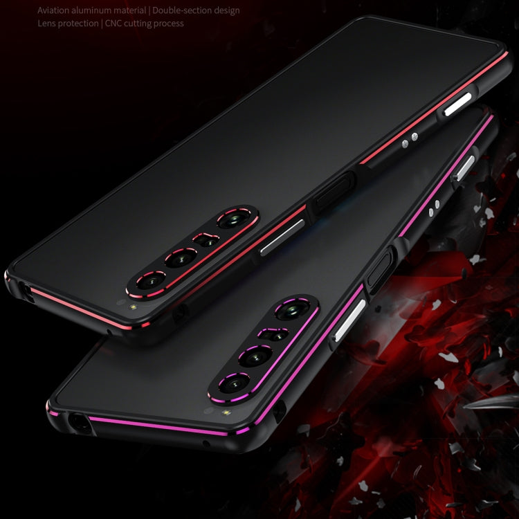 For Sony Xperia 1 VI Aurora Series Lens Protector + Metal Frame Protective Phone Case(Black Red) - Google Cases by PMC TechLife | Online Shopping South Africa | PMC TechLife | Buy Now Pay Later Mobicred