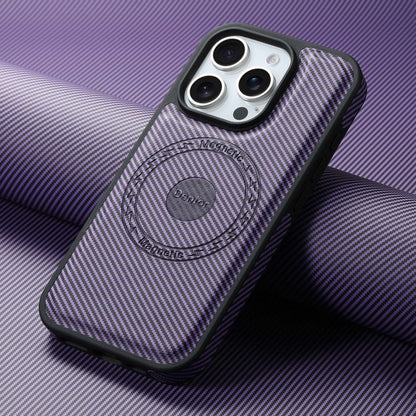 For iPhone 16 Pro Denior Carbon Fiber Texture Leather MagSafe Phone Case(Purple) - iPhone 16 Pro Cases by Denior | Online Shopping South Africa | PMC Jewellery | Buy Now Pay Later Mobicred