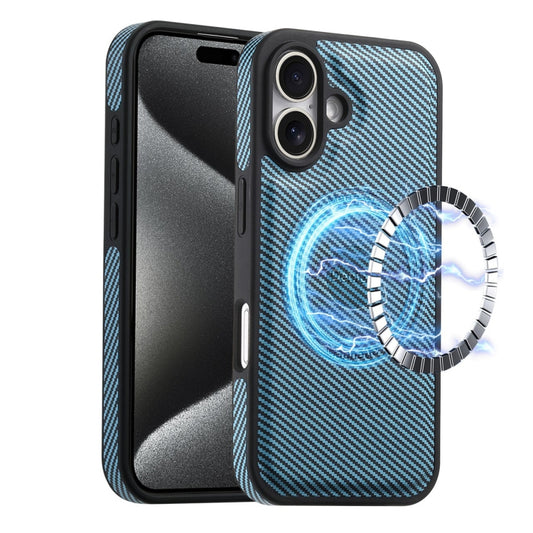 For iPhone 16 Plus Denior Carbon Fiber Texture Leather MagSafe Phone Case(Blue) - iPhone 16 Plus Cases by Denior | Online Shopping South Africa | PMC Jewellery | Buy Now Pay Later Mobicred