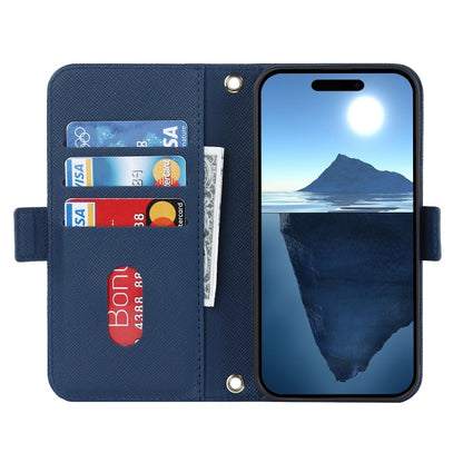 For iPhone 16 Pro Cross Texture Crossbody Lanyard Leather Phone Case(Blue) - iPhone 16 Pro Cases by PMC Jewellery | Online Shopping South Africa | PMC Jewellery | Buy Now Pay Later Mobicred