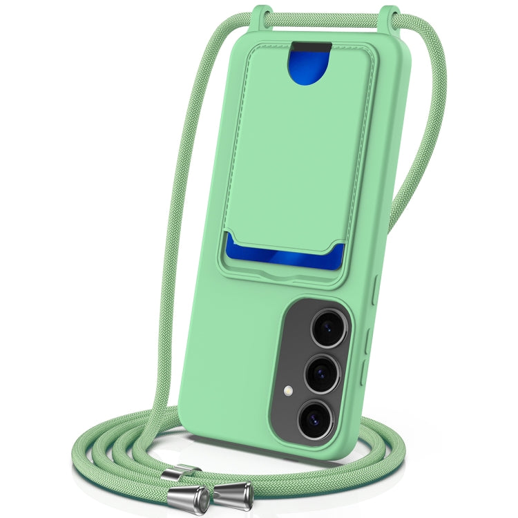 For Samsung Galaxy S25+ 5G Integrated Card Bag Solid Color Liquid Silicone Phone Case with Lanyard(Green) - Galaxy S25+ 5G Cases by PMC Jewellery | Online Shopping South Africa | PMC Jewellery | Buy Now Pay Later Mobicred