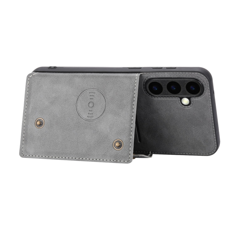 For Samsung Galaxy S25 5G Double Buckle Card Slots Magnetic Phone Case(Grey) - Galaxy S25 5G Cases by PMC Jewellery | Online Shopping South Africa | PMC Jewellery | Buy Now Pay Later Mobicred