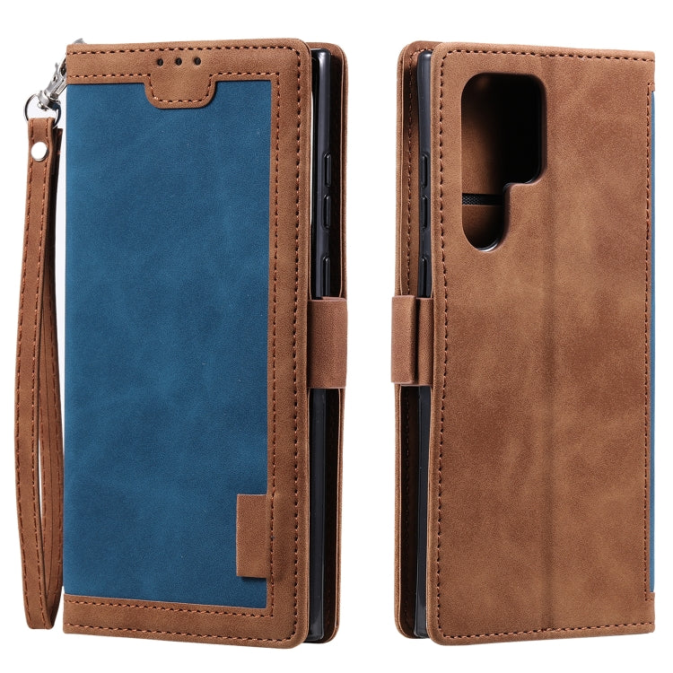 For Samsung Galaxy S25 Ultra 5G Retro Splicing Horizontal Flip Leather Phone Case(Blue) - Galaxy S25 Ultra 5G Cases by PMC TechLife | Online Shopping South Africa | PMC TechLife | Buy Now Pay Later Mobicred