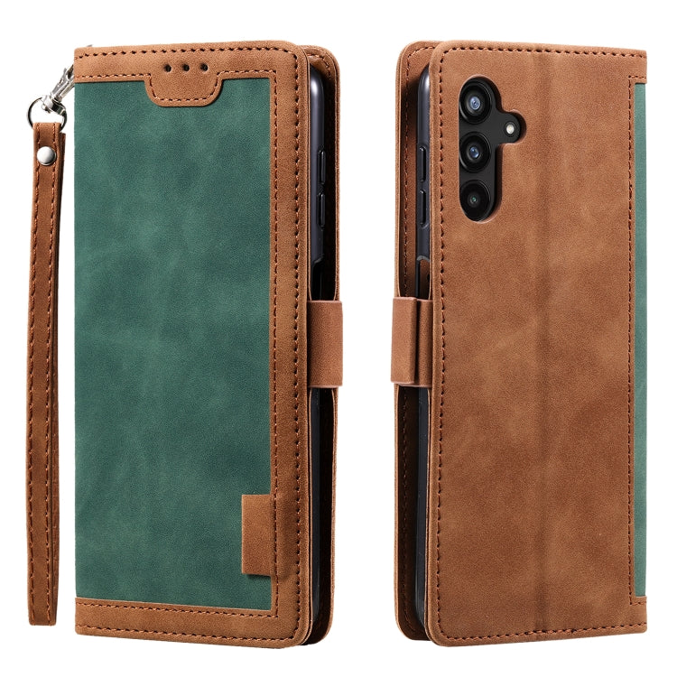 For Samsung Galaxy S25 5G Retro Splicing Horizontal Flip Leather Phone Case(Green) - Galaxy S25 5G Cases by PMC TechLife | Online Shopping South Africa | PMC TechLife | Buy Now Pay Later Mobicred