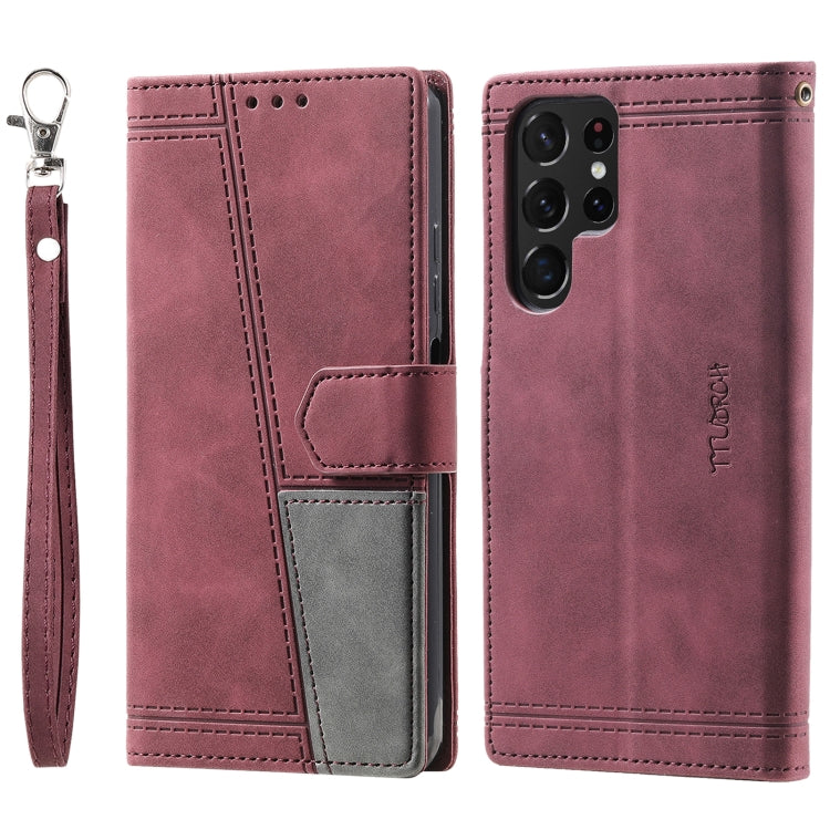 For Samsung Galaxy S25 Ultra 5G TTUDRCH Embossed Line Splicing Leather Phone Case(Wine Red) - Galaxy S25 Ultra 5G Cases by PMC Jewellery | Online Shopping South Africa | PMC Jewellery | Buy Now Pay Later Mobicred