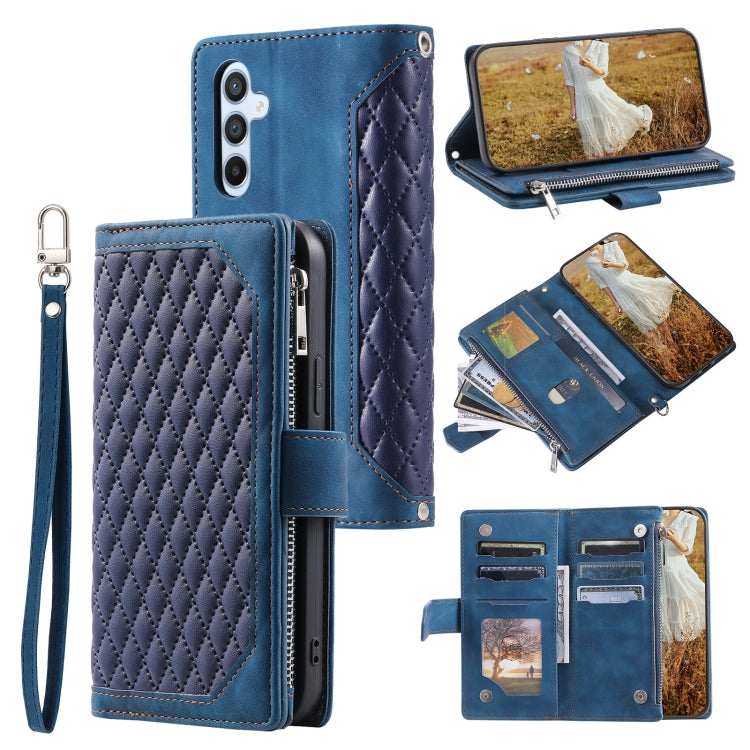 For Samsung Galaxy S25+ 5G Grid Texture Zipper Leather Phone Case with Lanyard(Blue) - Galaxy S25+ 5G Cases by PMC Jewellery | Online Shopping South Africa | PMC Jewellery | Buy Now Pay Later Mobicred