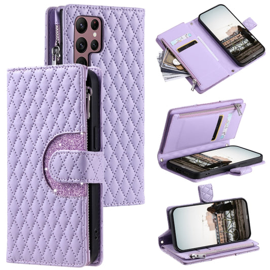 For Samsung Galaxy S25 Ultra 5G Glitter Lattice Zipper Wallet Leather Phone Case(Purple) - Galaxy S25 Ultra 5G Cases by PMC Jewellery | Online Shopping South Africa | PMC Jewellery | Buy Now Pay Later Mobicred