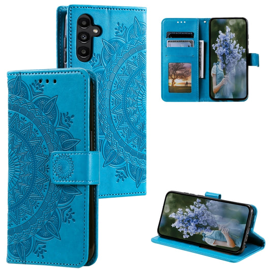 For Samsung Galaxy S25+ 5G Totem Flower Embossed Leather Phone Case(Blue) - Galaxy S25+ 5G Cases by PMC Jewellery | Online Shopping South Africa | PMC Jewellery | Buy Now Pay Later Mobicred