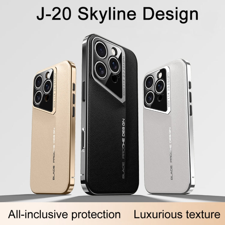 For iPhone 16 J-20 Leather Skyline Design Full Coverage Phone Case(Gold) - iPhone 16 Cases by PMC Jewellery | Online Shopping South Africa | PMC Jewellery | Buy Now Pay Later Mobicred