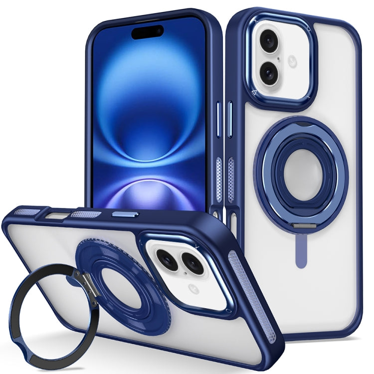 For iPhone 16 Skin Feel Transparent 360 Degree Rotating Silicone Ring Holder Phone Case(Royal Blue) - iPhone 16 Cases by PMC Jewellery | Online Shopping South Africa | PMC Jewellery | Buy Now Pay Later Mobicred