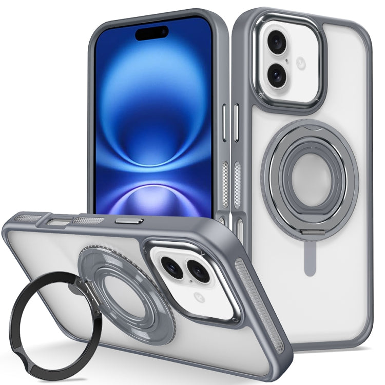 For iPhone 16 Skin Feel Transparent 360 Degree Rotating Silicone Ring Holder Phone Case(Grey) - iPhone 16 Cases by PMC Jewellery | Online Shopping South Africa | PMC Jewellery | Buy Now Pay Later Mobicred