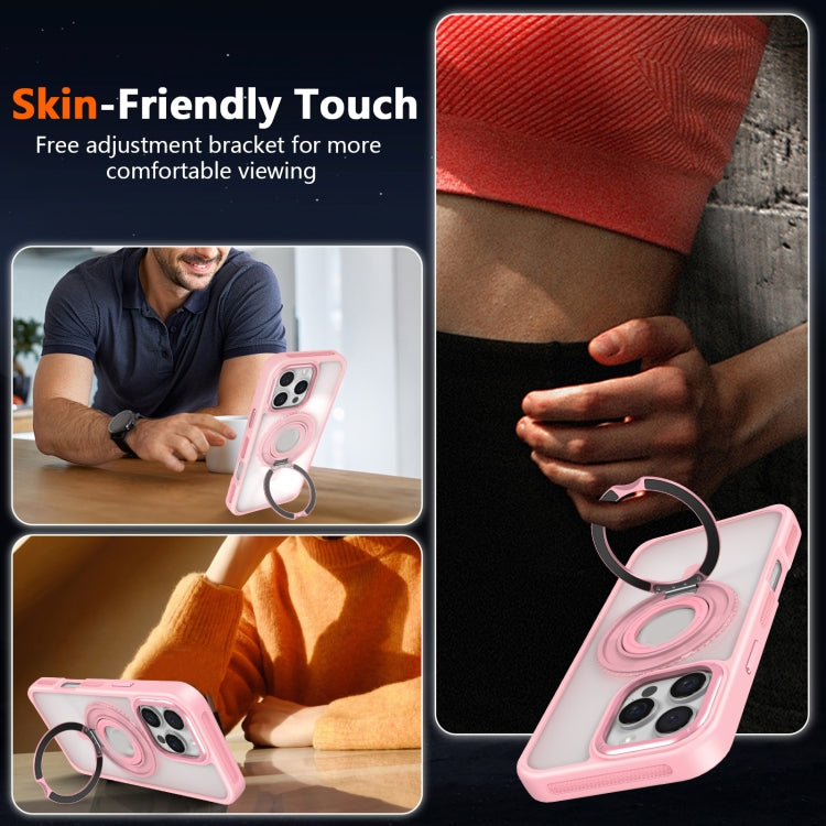 For iPhone 16 Skin Feel Transparent 360 Degree Rotating Silicone Ring Holder Phone Case(Pink) - iPhone 16 Cases by PMC Jewellery | Online Shopping South Africa | PMC Jewellery | Buy Now Pay Later Mobicred